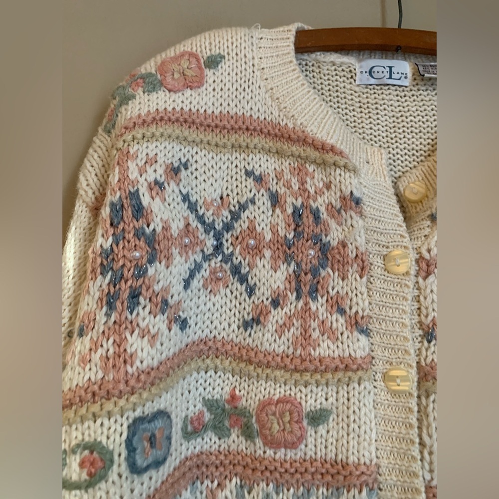Cricket Lane Floral Cardigan Granny Cottage Core Size Large 3d Sweater Vintage - Picture 2 of 7